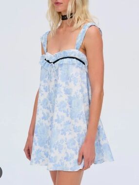 For Love & Lemons Oliver Light Blue Floral Mini Dress